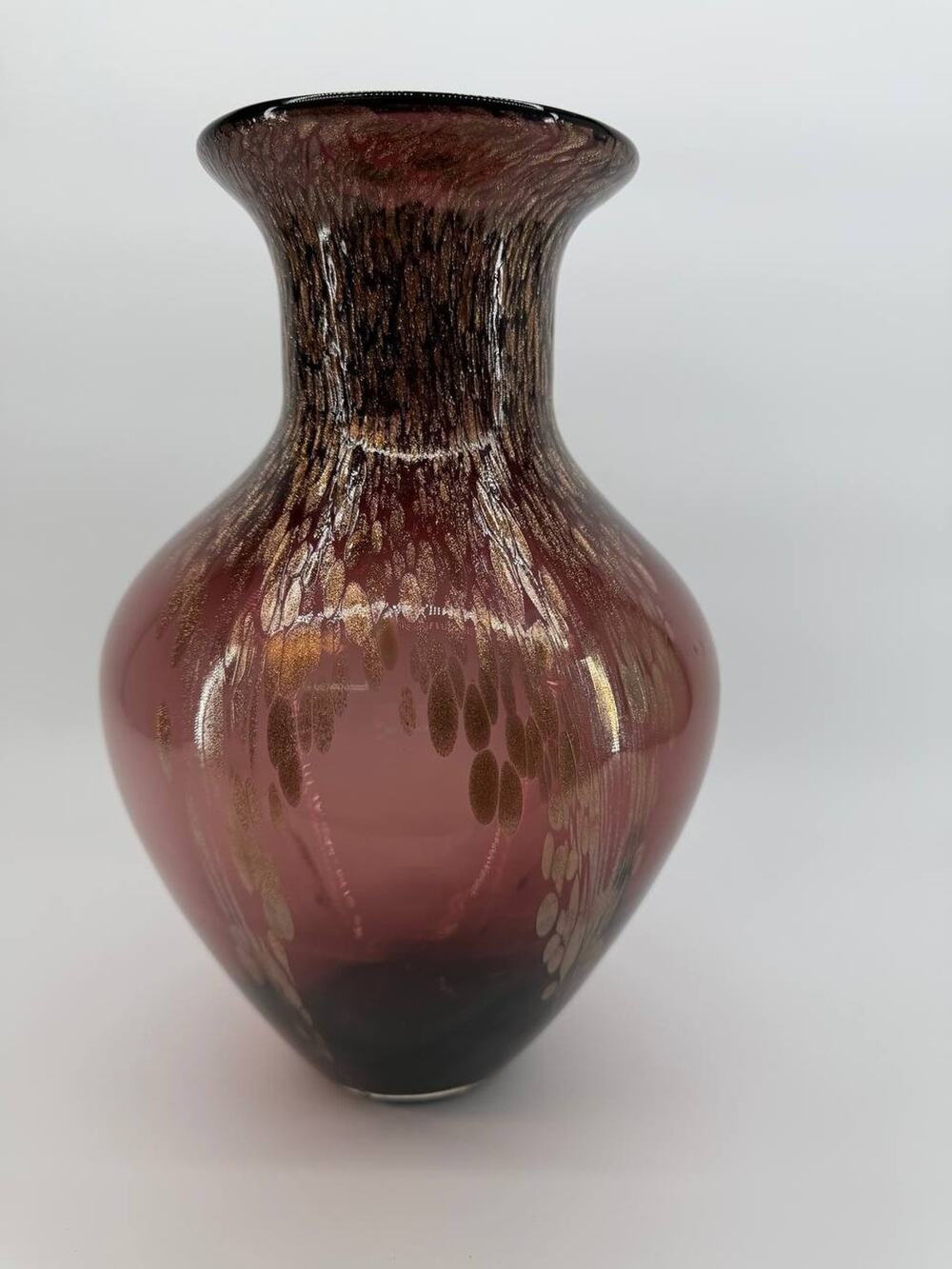 StyleMurano Art Glass Vase Italy Purple Gold Flecks Hand Blown Decorative 2.66lb
